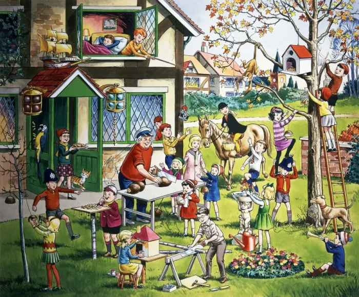 Framed Print : Garden scene with children (with hidden objects) Framed Print : Garden scene with children (with hidden objects)