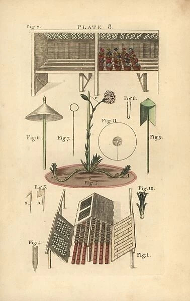 Gardening tools and equipment, circa 1800