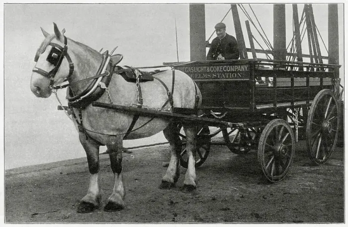Framed Print : Gas Light & Coke Company in Nine Elms on the south bank of the River Thames, photograph showing their shire horse and carriage. Date: 1897 Framed Print : Gas Light & Coke Company in Nine Elms on the south bank of the River Thames, photograph showing their shire horse and carriage. Date: 1897