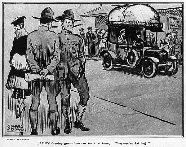 Gas powered cars, WW1 cartoon