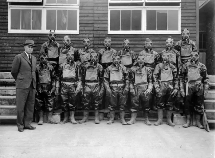 Framed Print : Gas and smoke mask training, WW2 Framed Print : Gas and smoke mask training, WW2
