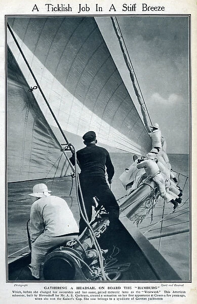 Gathering headsail on board Hamburg at Cowes, IOW