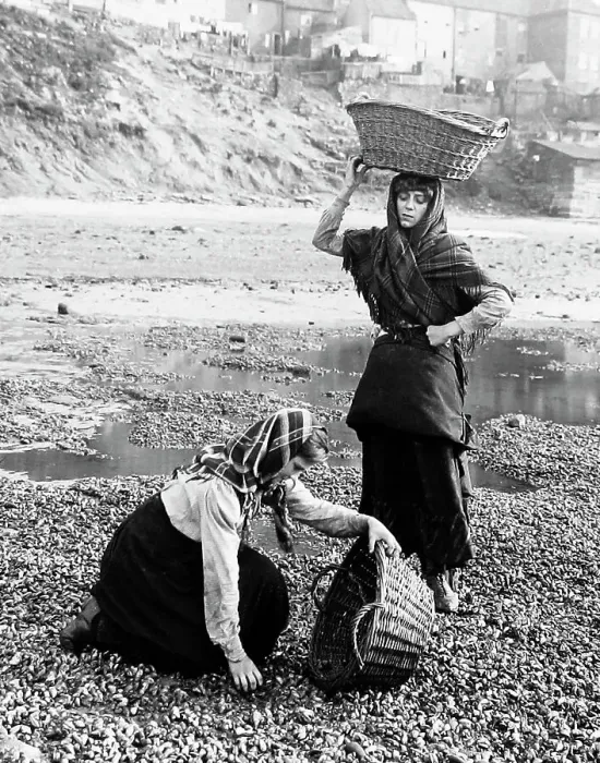 Framed Print : Gathering shellfish, Whitby, Victorian period