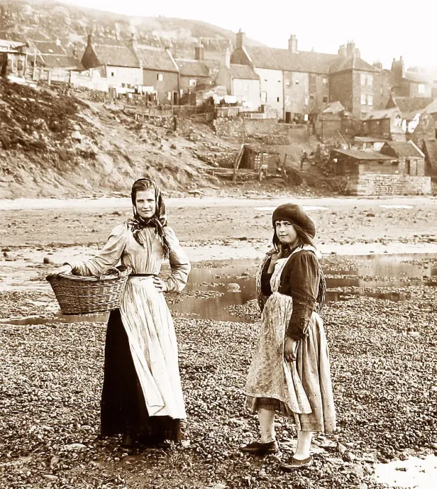 Framed Print : Gathering shellfish, Whitby, Victorian period Framed Print : Gathering shellfish, Whitby, Victorian period