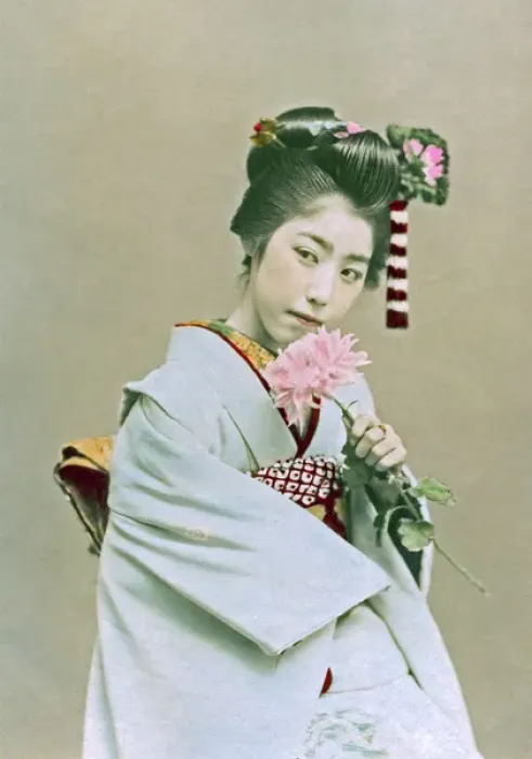 Framed Print : Geisha with Flower, Japan Framed Print : Geisha with Flower, Japan