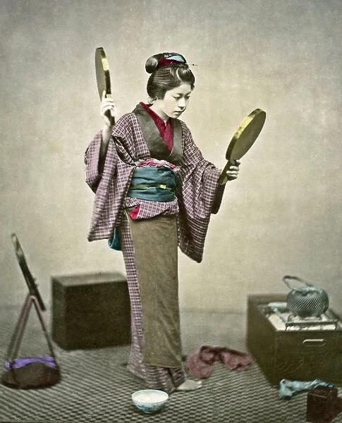 Geisha with two mirrors, Japan