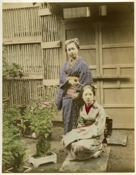 Framed Print : Geishas in garden Framed Print : Geishas in garden