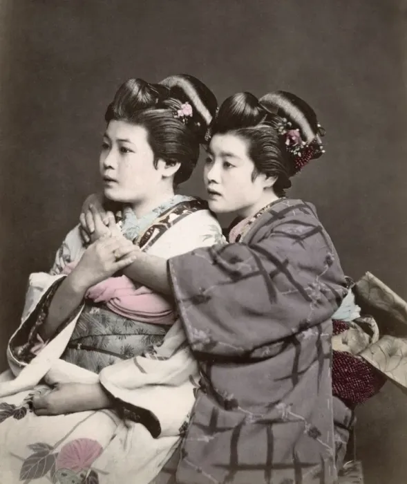 Framed Print : Two geishas in kimonos, Japan, c. 1870 s Framed Print : Two geishas in kimonos, Japan, c. 1870 s