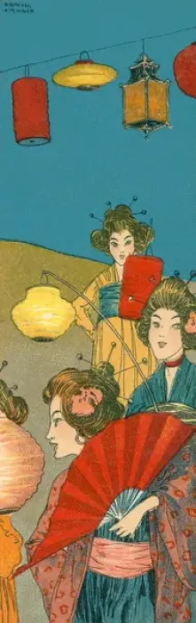 Framed Print : Geishas with lanterns & fans Framed Print : Geishas with lanterns & fans