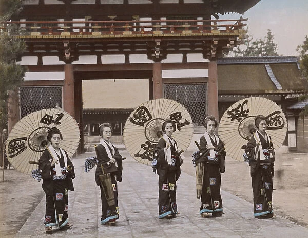 Geishas with parasols, Japan