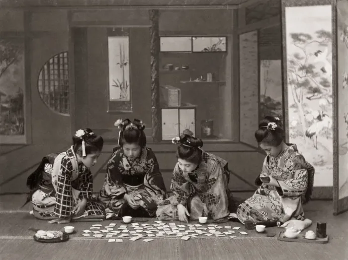 Framed Print : Geishas playing cards, Japan, c. 1890 Framed Print : Geishas playing cards, Japan, c. 1890