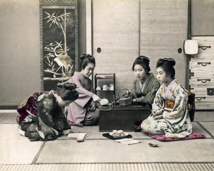 Framed Print : Geishas at tea stove, Japan Framed Print : Geishas at tea stove, Japan