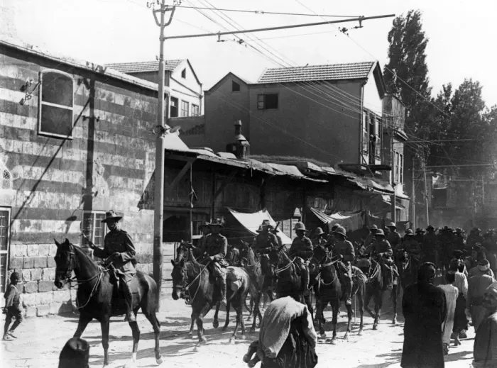 Framed Print : General Chauvel and troops riding through Damascus Framed Print : General Chauvel and troops riding through Damascus