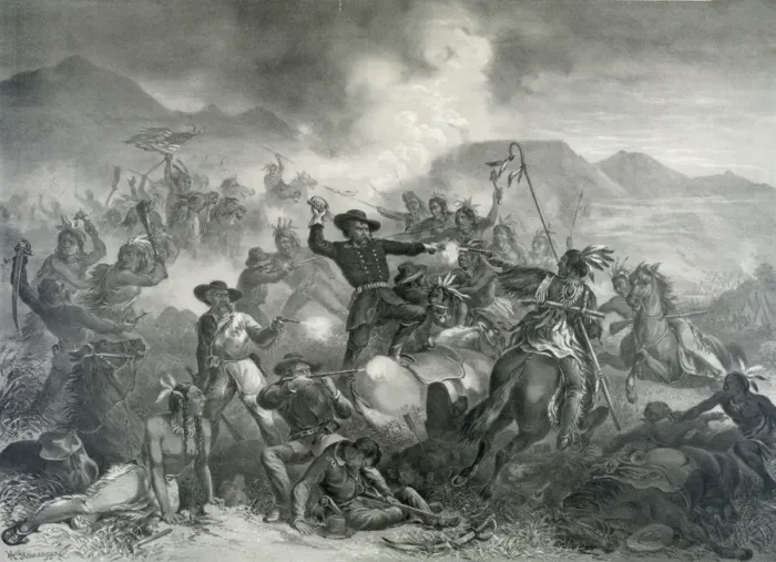 Framed Print : General Custers death struggle. The battle of the Little Bi Framed Print : General Custers death struggle. The battle of the Little Bi