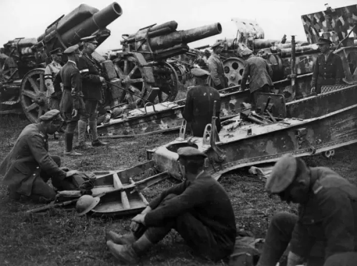Framed Print : General Sir Arthur Currie with captured German guns Framed Print : General Sir Arthur Currie with captured German guns