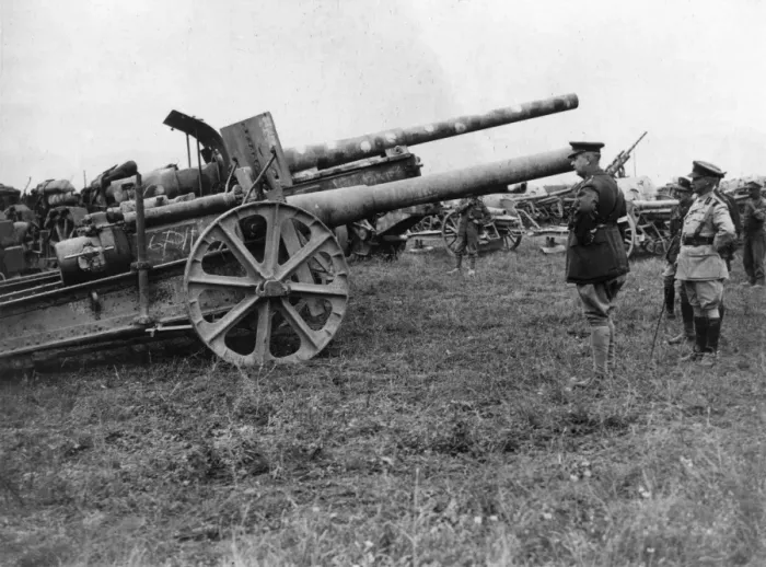Framed Print : General Sir Arthur Currie with captured German guns Framed Print : General Sir Arthur Currie with captured German guns