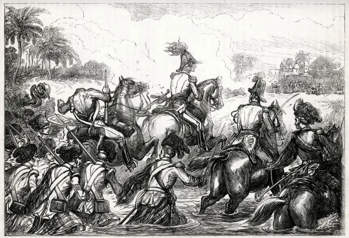Framed Print : General Sir Arthur Wellesley (later the Duke of Wellington) fording the River Kaitna Framed Print : General Sir Arthur Wellesley (later the Duke of Wellington) fording the River Kaitna