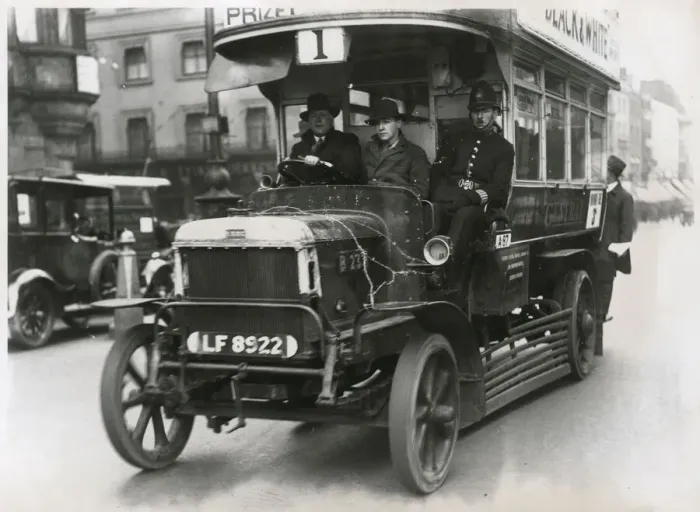Framed Print : General Strike - Policeman riding with volunteer bus drivers Framed Print : General Strike - Policeman riding with volunteer bus drivers