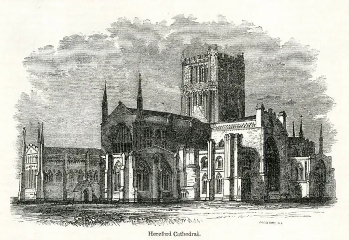 Framed Print : General view of Hereford Cathedral, Herefordshire Framed Print : General view of Hereford Cathedral, Herefordshire