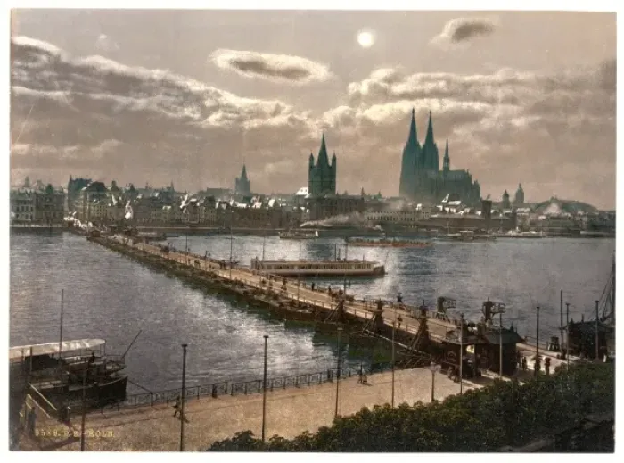 Framed Print : General view, by moonlight, Cologne, the Rhine, Germany Framed Print : General view, by moonlight, Cologne, the Rhine, Germany