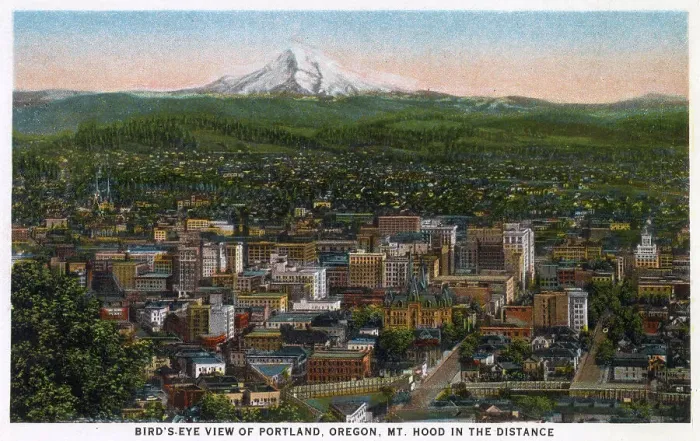 Framed Print : General view of Portland, Oregon, USA, with Mount Hood in the far distance Date: 1929 Framed Print : General view of Portland, Oregon, USA, with Mount Hood in the far distance Date: 1929
