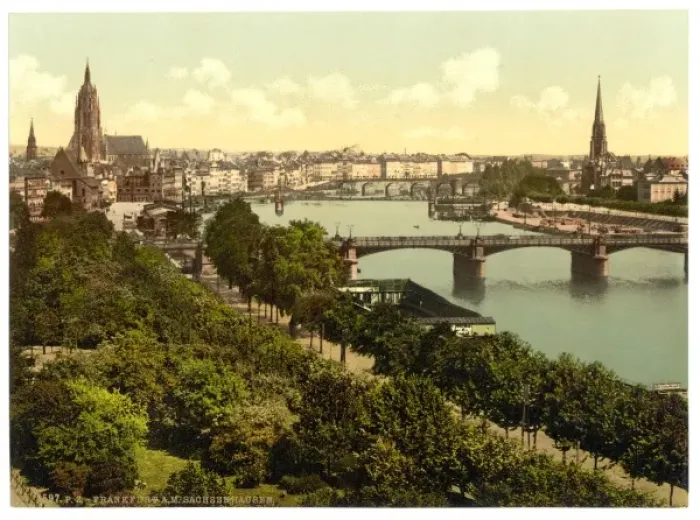 Framed Print : General view, the river and warehouses, Frankfort on Main (i Framed Print : General view, the river and warehouses, Frankfort on Main (i