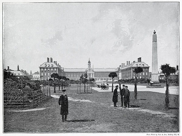 General view of the Royal Hospital Chelsea, designed by Sir Christopher Wren. A retirement and nursing home for some 540 veterans of the British Army. Date: 1890s