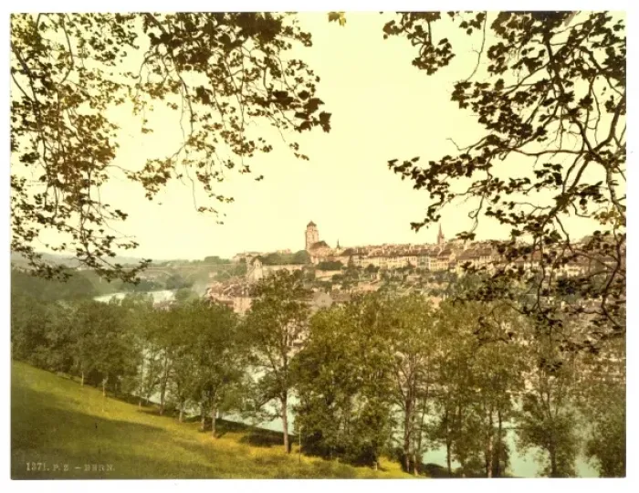 Framed Print : General view of the town, with Kirchenfeld Bridge, as seen f Framed Print : General view of the town, with Kirchenfeld Bridge, as seen f