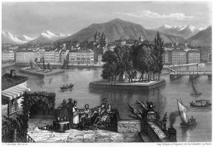 Framed Print : Geneva / Across Lake C1840 Framed Print : Geneva / Across Lake C1840
