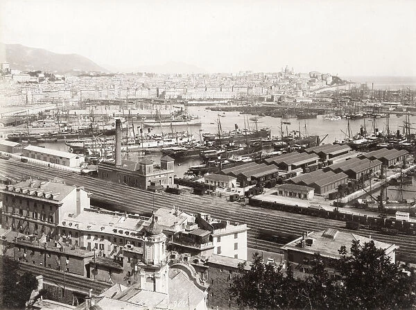 Genoa, Genova, Italy, c. 1880 s, docks and ships