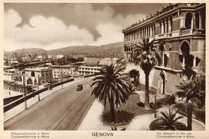 Framed Print : Genoa, Italy - Promenade and view toward the sea port Framed Print : Genoa, Italy - Promenade and view toward the sea port