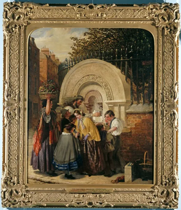 Framed Print : Genre scene of a group of people gathered around the first p Framed Print : Genre scene of a group of people gathered around the first p