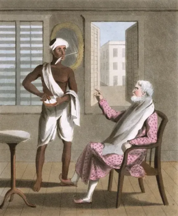 Framed Print : Gentleman attended by his Hajaum or Native Barber Framed Print : Gentleman attended by his Hajaum or Native Barber
