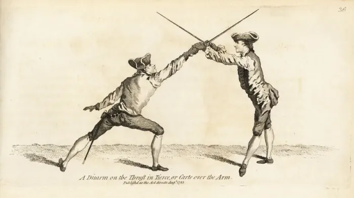 Framed Print : Gentleman fencer disarming his opponent Framed Print : Gentleman fencer disarming his opponent