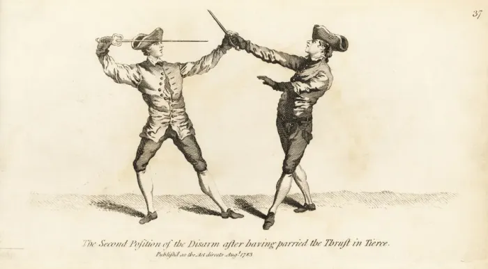 Framed Print : Gentleman fencer disarming his opponent Framed Print : Gentleman fencer disarming his opponent