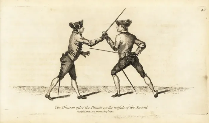 Framed Print : Gentleman fencer disarming his opponent Framed Print : Gentleman fencer disarming his opponent