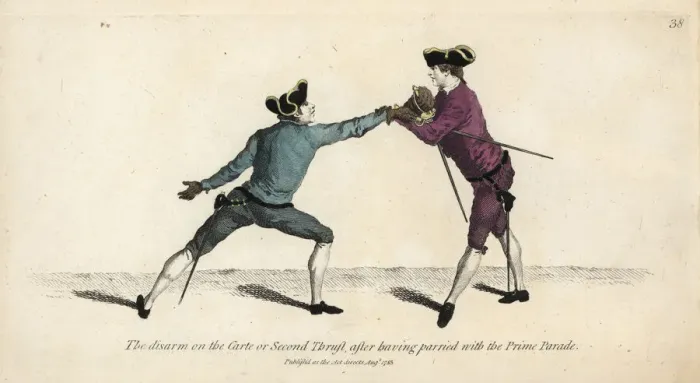 Framed Print : Gentleman fencer disarming his opponent Framed Print : Gentleman fencer disarming his opponent