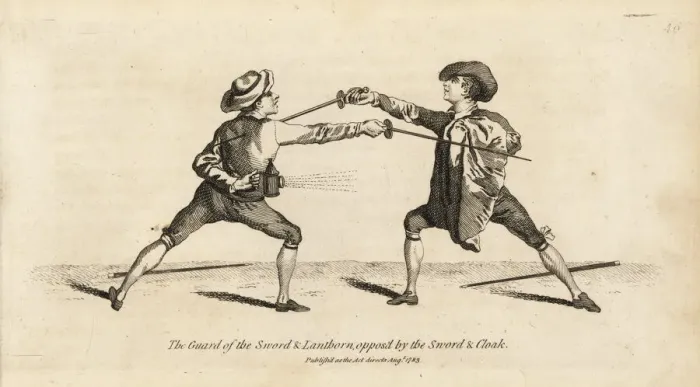Framed Print : Gentleman fencer in guard of sword and lantern Framed Print : Gentleman fencer in guard of sword and lantern