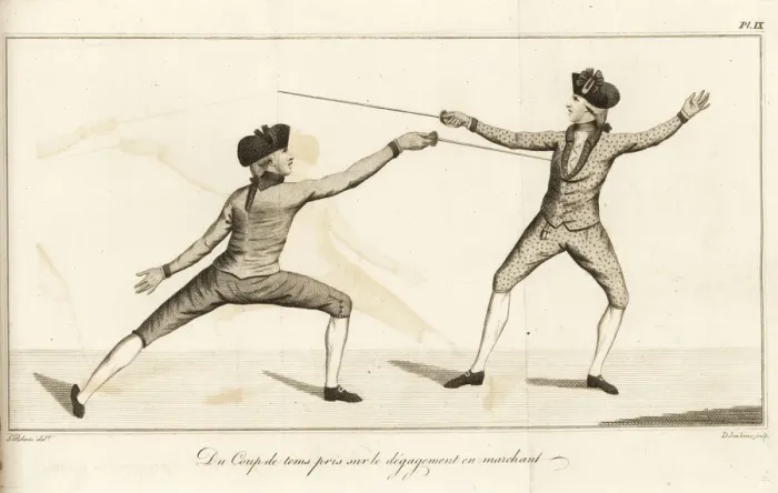 Framed Print : Gentleman fencer lunging and striking an opponent Framed Print : Gentleman fencer lunging and striking an opponent