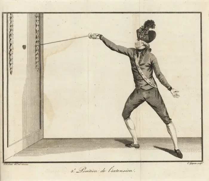 Framed Print : Gentleman fencer in third position of extension Framed Print : Gentleman fencer in third position of extension