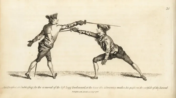 Framed Print : Gentleman fencer running through an opponent Framed Print : Gentleman fencer running through an opponent