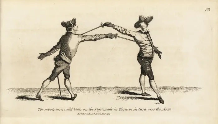 Framed Print : Gentleman fencer in the whole turn called Volte Framed Print : Gentleman fencer in the whole turn called Volte
