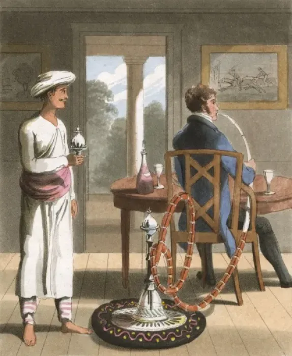 Framed Print : Gentleman with his Hookah-Burdar or Pipe-Bearer Framed Print : Gentleman with his Hookah-Burdar or Pipe-Bearer