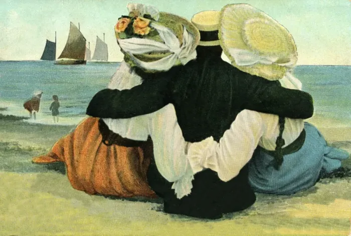 Framed Print : Gentleman at the seaside with his two lovely ladies Framed Print : Gentleman at the seaside with his two lovely ladies