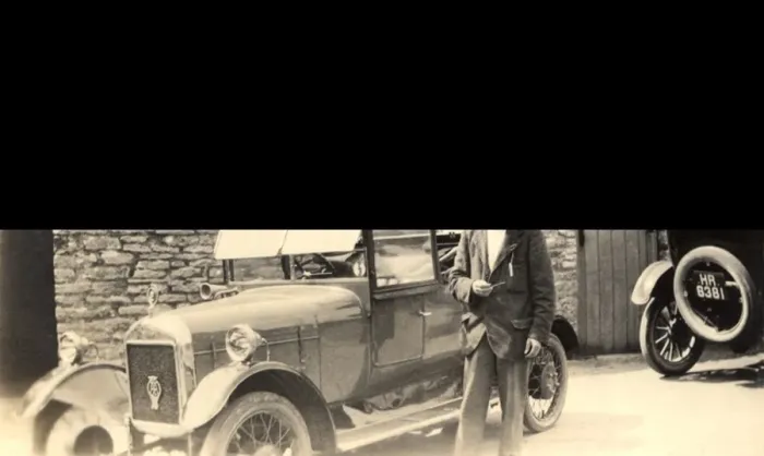 Framed Print : Gentleman and small motor car Framed Print : Gentleman and small motor car