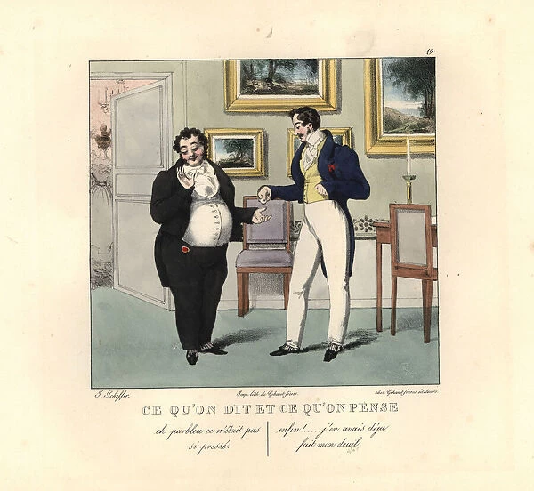 Gentleman tipping a servant in a hotel room, 19th century