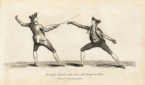 Gentlemen fencers in Carte thrust and parry