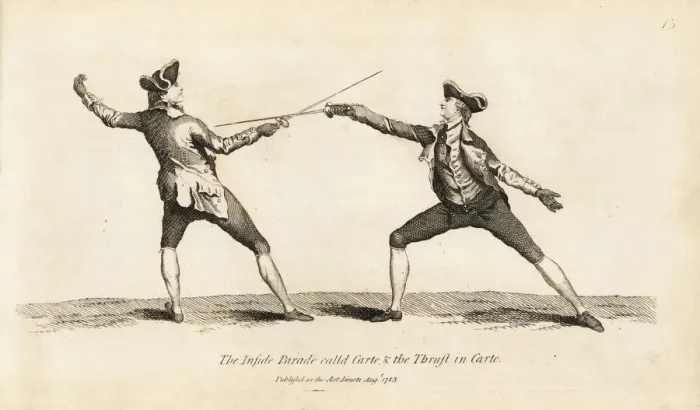 Framed Print : Gentlemen fencers in Carte thrust and parry Framed Print : Gentlemen fencers in Carte thrust and parry