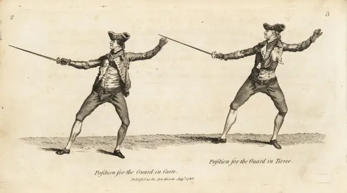 Framed Print : Gentlemen fencers in guard positions Framed Print : Gentlemen fencers in guard positions