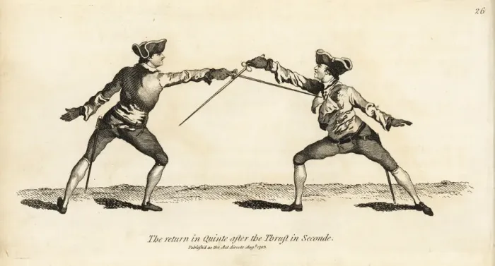 Framed Print : Gentlemen fencers making a return thrust in Framed Print : Gentlemen fencers making a return thrust in